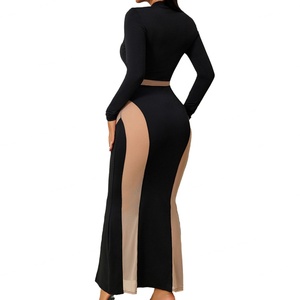 Robe midi décontractée noire élégante et sexy pour femme, tricotée, à manches longues, coupe droite, de haute qualité, personnalisable OEM, pour l'été - Product Image 3