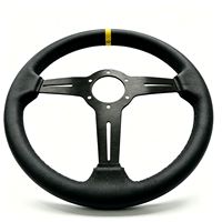 Volant de course universel à 3 branches style JDM en cuir noir 25-30mm avec marqueur supérieur jaune pour voitures de performance