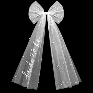 Velo de novia de malla con lazo de perlas y texto bordado, accesorio para el cabello de boda - Product Image 5