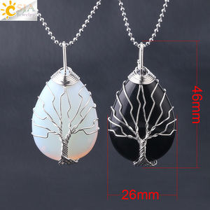 CSJA Reiki <span class=keywords><strong>Arbre</strong></span> <span class=keywords><strong>De</strong></span> <span class=keywords><strong>Vie</strong></span> <span class=keywords><strong>Pendentif</strong></span> Charmes <span class=keywords><strong>Argent</strong></span> Couleur Fil Wrap Naturel Teardrop Cristal Gemme Pierre <span class=keywords><strong>Pendentif</strong></span> Collier pour Femmes F765 - Product Image 3
