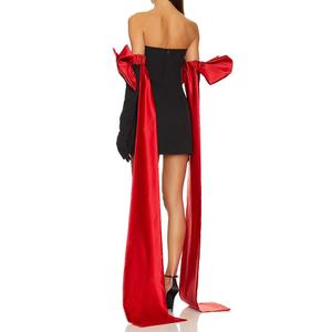 <b>Explosive</b> Models Strapless Bodycon Bow Tie Decoration Contrast <b>Color</b> Sexy Party Mini Dress Fashion - Product Image 3