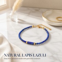 Bracelet ajustable classique en pierre naturelle géométrique, Lapis Lazuli facetté, entretoises plaquées or, bijou délicat empilable, cadeau