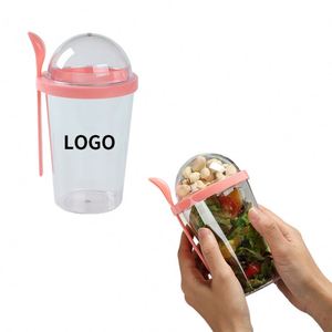 Disposable Fruit Salad Clear <b>Plastic</b> Portable 500Ml Milk Shaker <b>Cup</b> With Spoon - Product Image 2