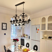 Suspension design décor noir nordique pour salon chambre restaurant lustre en cristal bougie de haute qualité