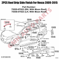 Moulure de finition latérale de toit pour Toyota Venza avec toit ouvrant 75556/75555-0T023 2009-2015 côté conducteur passager