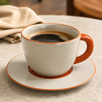 Ensemble tasse et soucoupe à café en porcelaine céramique à double paroi, anti-fuite, sans BPA, 250 ml, compatible lave-vaisselle et micro-ondes, classique, pour la maison, le café, cadeau