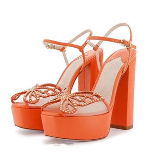 2022 <b>Summer</b> New Fashion Orange Platform Sandals Shoes Studs <b>Decor</b> Ankle Strap Sandals Women Big Size 43 - Product Image 1