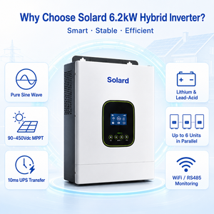 Onduleur solaire hybride Solard 6,2 kW 6200 W à onde sinusoïdale pure 48 V 51,2 V 230 V monophasé avec chargeur MPPT - Product Image 3