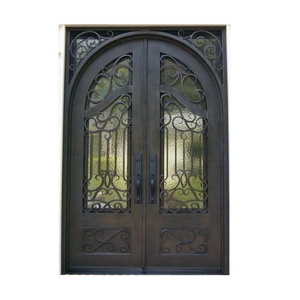 Double porte extérieure avant en acier de luxe avec coupe-feu en verre à motif de fer - Product Image 4