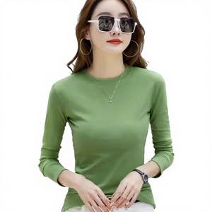 T-shirt à manches longues pour femme, col rond, coupe ajustée, jersey en coton décontracté, manches longues, couleur unie, respirant, toutes saisons - Product Image 3