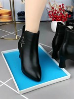 Bottines à talon bloc en cuir souple pour femme, nouvelle collection, avec fermeture éclair latérale et tirette décorative en strass, pour un usage quotidien
