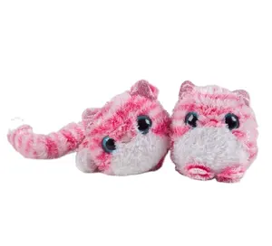 plush stuffed animal lovely pink round cat with long curly tail