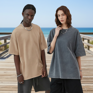 T-shirt da uomo Primavera/Estate 100% cotone pesante a manica corta, lavato, anti-UV, traspirante, ecologico, ad asciugatura rapida, vestibilità ampia, tinta unita - Product Image 4