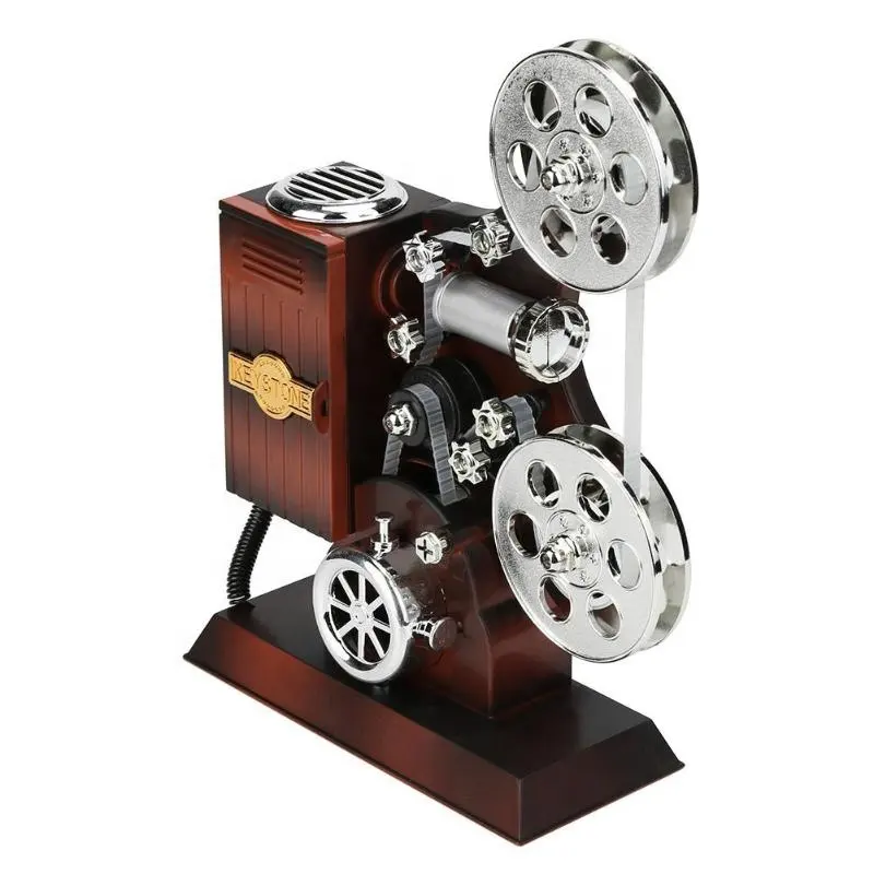 Antique Retro Movie Film Projector Music Box Wood Metal Musical Boxes Birthday Gift Toy for Kids Vintage Wedding