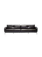 Canapé en cuir véritable noir de style Bauhaus, moderne et minimaliste, grand format, avec pieds en métal, en cuir pleine fleur