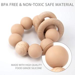 Sucette <span class=keywords><strong>pour</strong></span> bébé 100% silicone de qualité alimentaire avec chaîne anti-chute sans BPA, dotée d'un trou en bois de hêtre et d'un clip métallique - Product Image 6