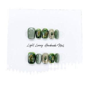 <span class=keywords><strong>Uñas</strong></span> Postizas de Gel Pintadas a Mano con Diseño de Ojo de Gato Verde, Venta al por Mayor de 10 Piezas, Hermosas y Lujosas, Diseño Personalizado, Hechas a Mano - Product Image 5