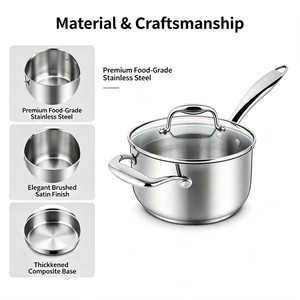Ensemble d'ustensiles de cuisine en acier inoxydable, casserole à induction avec bec verseur et couvercle en verre avec <span class=keywords><strong>passoire</strong></span>, écologique, compatible lave-vaisselle et four - Product Image 2