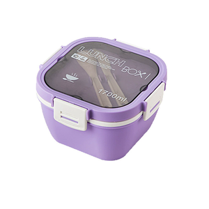 Set Perlengkapan Makan Bento 2 Lapis Anti Bocor, Aman untuk Microwave, Kotak Makan Siang Plastik PP untuk Berkemah dan Sekolah - Product Image 3