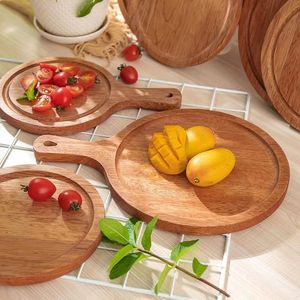 Plateau de service en bois de style japonais avec poignée, couleur bois naturel, pour fruits, pain, pizza, usage domestique - Product Image 1