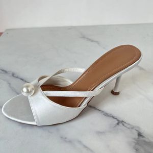 Sandali Estivi di Lusso con <span class=keywords><strong>Lacci</strong></span> in Vera Seta, Scarpe da Sposa con Tacco Bianco per Signora - Product Image 4