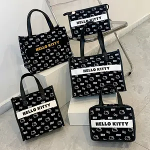Portaspazzole di qualità all'ingrosso resistente maglia nera ciao Kt borse Genuine ad alta capacità gattino sacchetti per il trucco cosmetici per il trucco