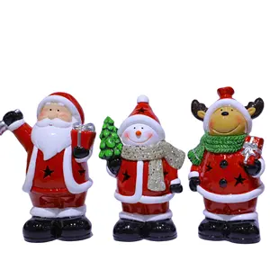 Hand malerei Keramik Weihnachts figuren Dekoration, Weihnachts mann, Schneemann, Rentier Dekoration 3er Set