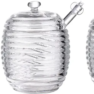2包带铲斗的玻璃罐，8盎司透明蜂箱蜜罐蜂蜜容器，用于储存蜂蜜和糖浆