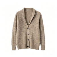 Großhandel 100% Reiner Kaschmir-Cardigan mit Revers, Retro-Stil, Dicker Loser Pullover-Mantel