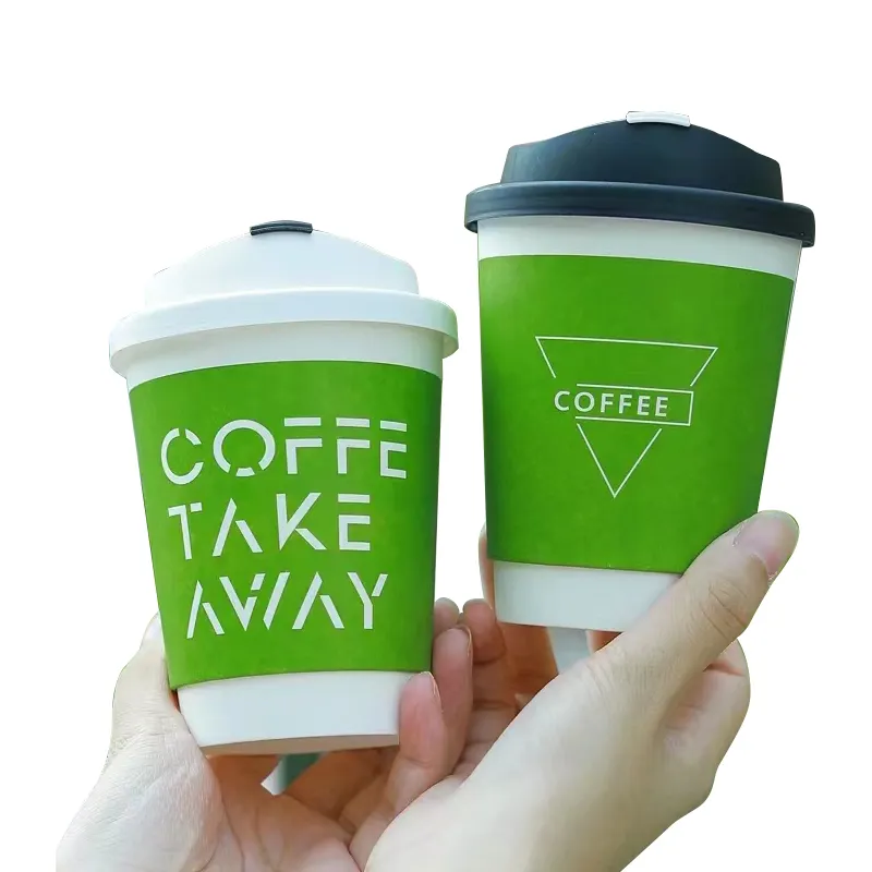 New Durable Disposable Coffee Cups with U Shaped Lids 12oz Paper Cups for Hot/cold Drinking for Shops Cafes and Concession Stand