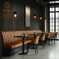 Ensemble de mobilier de restaurant commercial de luxe Ron Group, banquette en cuir à dossier haut, chaise rembourrée, table carrée pour restaurant