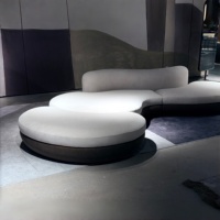 Ensemble de canapés contemporains courbés, meubles de salon modernes avec pieds en bois, tissu en microfibre, trois places, rembourrage en coton, usage hôtelier