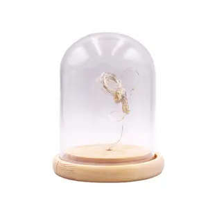 도매공장 직공급 클리어 발렌타인 데이 보존 간단 선물 led 빛 꽃 장미 유리 돔에 나무 베이스