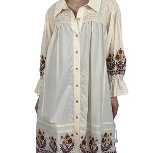 Vestido Casual de Verano para Mujer, Bordado, con Botones Delanteros, Manga Larga, Mini Vestido, Fabricante OEM - Product Image 1