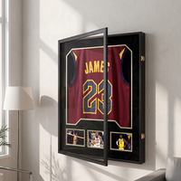 Marco de Exhibición Abatible Negro para Camisetas, 60x80cm, Caja de Madera para Exhibición de Artículos Deportivos en Pared