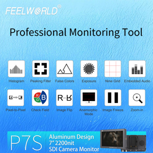 Monitor de Cámara Profesional FEELWORLD P7S con Controles Superiores, <span class=keywords><strong>Zebra</strong></span> e Histograma, Logotipo de Arranque Personalizado, Producción en Volumen - Product Image 3