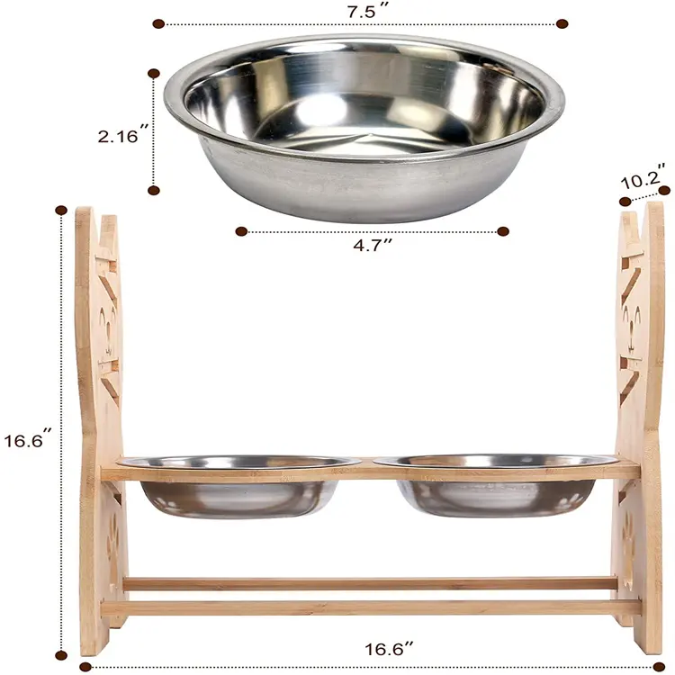Поднятая миска для собак Регулируемая поднятая миска для питомцев корм для собак и кошек бамбуковая миска для питомцев с ремешком