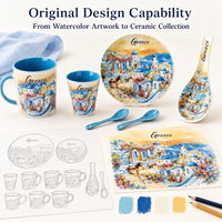 Service de vaisselle en céramique et porcelaine, souvenirs touristiques de lieux emblématiques de la Grèce, pour cadeaux touristiques, personnalisable OEM ODM, vente en gros directe usine