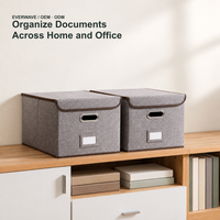 Boîte de rangement de fichiers moderne pliable en lin décoratif avec couvercles pour dossiers suspendus, grande capacité pour armoire de bureau