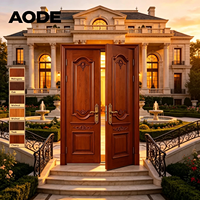 Porte d'entrée classique européenne en bois massif sculpté, porte d'entrée double à double battant, insonorisée, pour villa