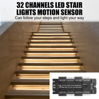 Kit de Contrôleur d'Éclairage d'Escalier à 32 Canaux avec Détecteur de Mouvement LED, Luminosité Réglable, Automatique, DC 12V/24V 3A*32, Bande Flexible