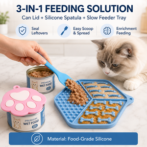 Set Ciotole per Animali Domestici 5 Pezzi: Tappetino in Silicone per Alimentazione Lenta, Ciotola Pieghevole, Coperchio, Spatola, Facile da Pulire, da Viaggio per Cani e Gatti - Product Image 3