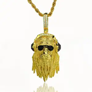 Perhiasan Hip Hop liontin kalung desain kartun kalung liontin Anime Iced Out zirkonia kubik 3a bentuk anjing emas