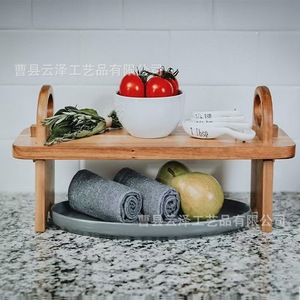 Cross-border portable double-layer wooden <b>tray</b>, home use, simple wooden <b>dinner</b> plate, wooden ornament, light luxury dessert - Product Image 4