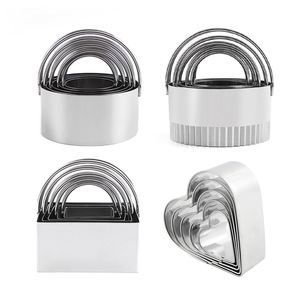 Stainless Steel Cookie <b>Cutter</b> Mousse Ring Round Square Heart Shape 10 Pcs Baking Mold Cake Mold - Product Image 1