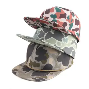 Unstructured Custom DTG Logo Old School 5 Panel Sport Rope Golf snapback fitted Hat duck camo hunting hats camouflage