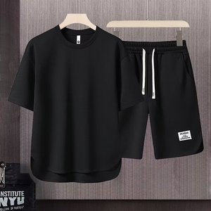 Vêtements de sport pour hommes, ensemble 2 pièces de chemise courte unie et décontractée avec logo brodé, <span class=keywords><strong>t</strong></span>-<span class=keywords><strong>shirt</strong></span> décontracté, pantalon, nouvel arrivage - Product Image 6