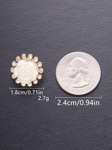 Nút kim loại hợp kim kẽm sang trọng có thiết kế hoa hồng ngọc trai và kim cương lấp lánh - Product Image 2