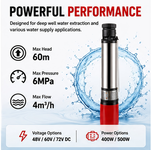 Bomba de Agua Solar Sumergible de Gran Caudal 48/60/72V 400W de Bajo Consumo para Pozos Profundos, Baja Presión, Limpia, OEM - Product Image 4