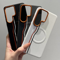 Étui de téléphone magnétique de luxe bicolore à double ligne pour Samsung Galaxy S26 Ultra S25 Edge S24 Ultra Plus avec cadre de protection orange pour l'objectif